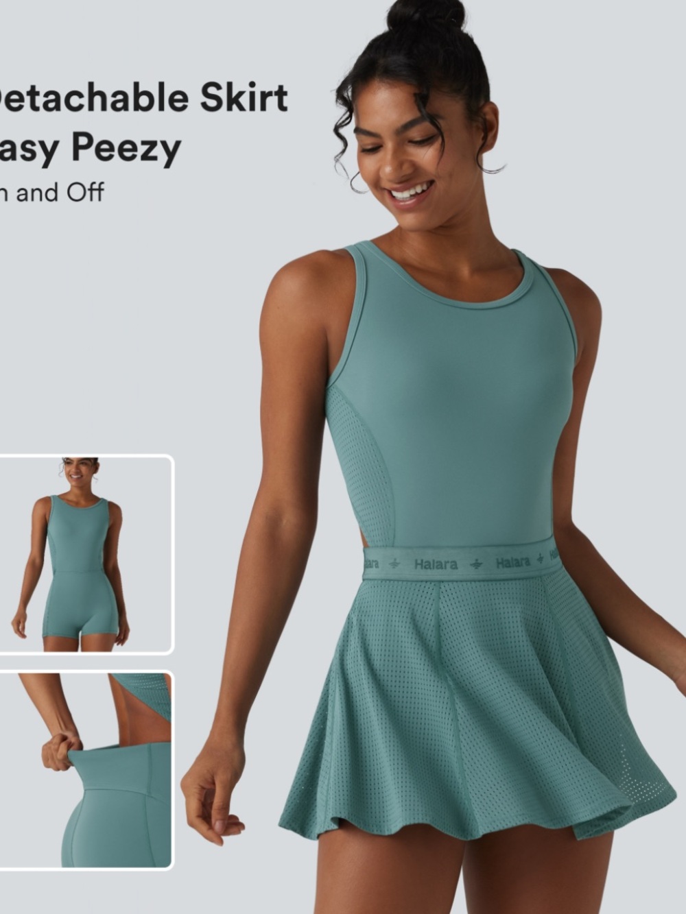 HALARA Teal Detachable Skirt Active Romper